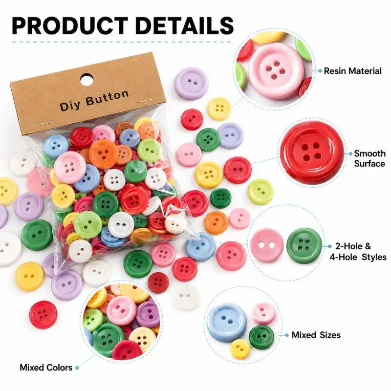 Gemischte Farbige Harz-Knöpfe 150g/Packung 0,9-3,5cm 2/4 Löcher für DIY Nähzubehör Handgemachtes Handwerk – Detail 5