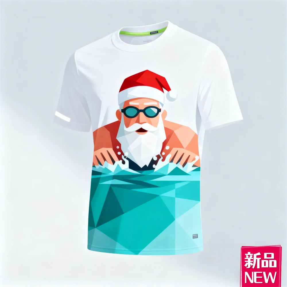 Skiing Santa Clause Graphic Men's T-Shirt 3D Print Outdoor Sports Casual Short Sleeve Tees Christmas Elements Breathable Clothes