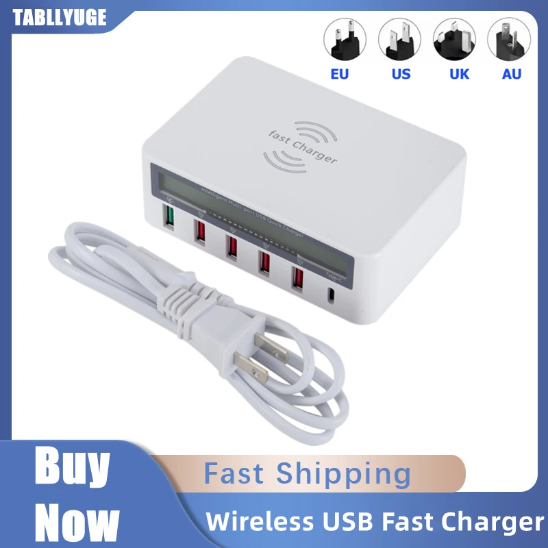 

50W Multi USB Charging Station HUB QC3.0 PD Fast Charger Adapter Phone USB C Charger Wireless Charger For iPhone 13 12 X Xiaomi