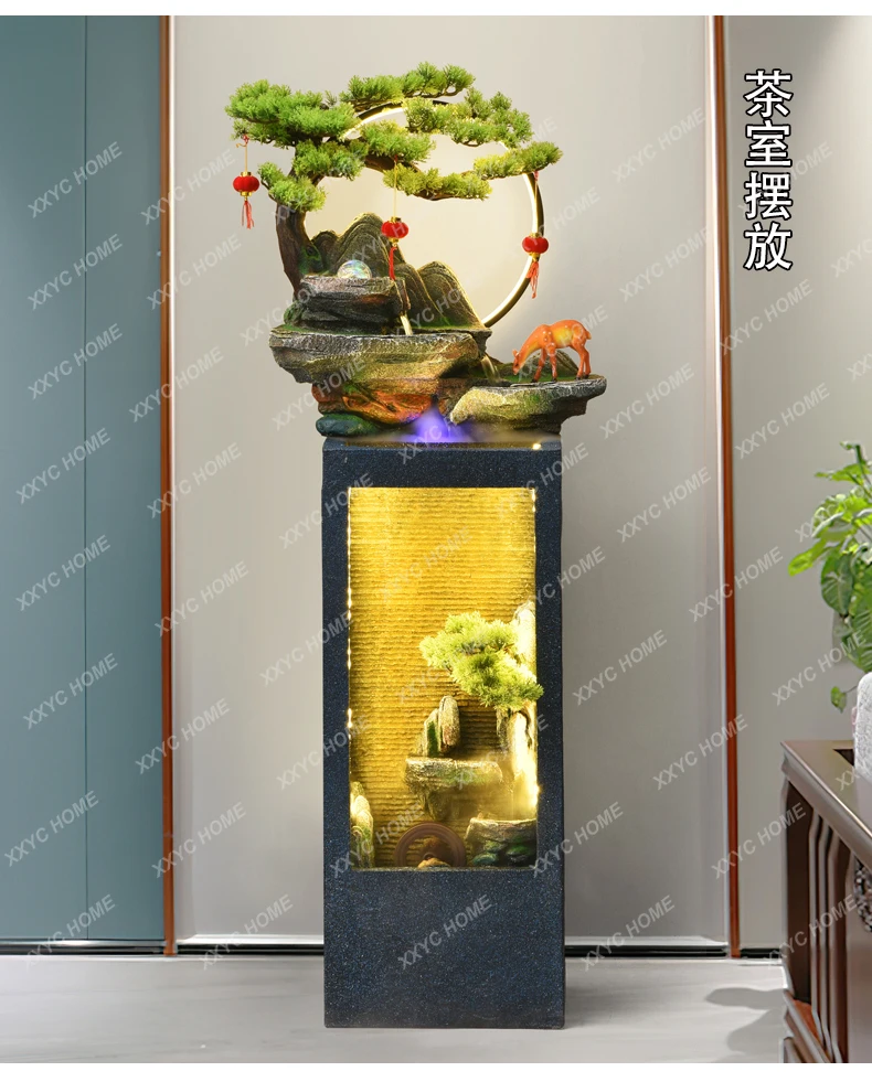Living room circulating water rockery floor-to-ceiling fountain water curtain wall screen partition water feature decoration