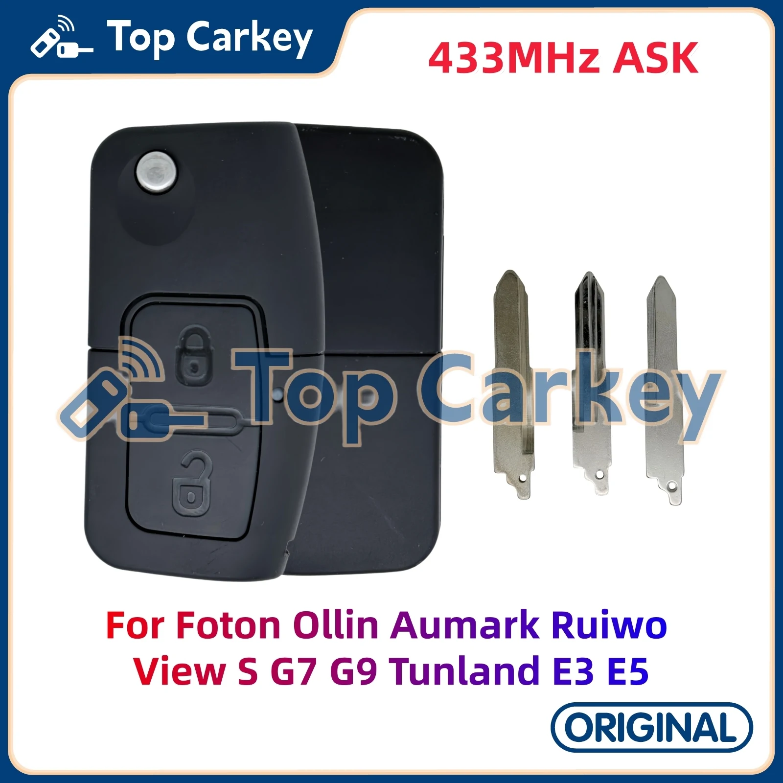 topcarkey純正フリップリモートコントロールキー-433mhz-ask-フォトン-オリン-オーマーク-ルイウォ-ビューs-g7-g9-チュンランド-e3-e5用