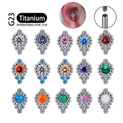 G23 Titânio Ear Studs para Mulheres, Zircão Opal Agate Labret, Lip Tragus, Presente de Natal, Cartilagem Piercing Jóias, ASTM F136