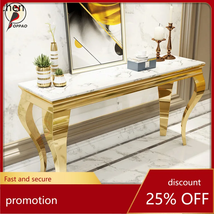 YFY Light Luxury Entryway Table European Style Long Stainless Steel Storage Rack Marble Partition Entryway Cabinet Simple