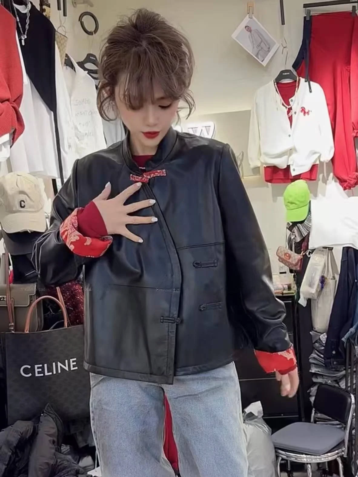 

Ning 2025 New Sle Women's Leather Jaet eepskin Coat Luxury Feel Small Size Real Leather Long Sve Zipper Closure