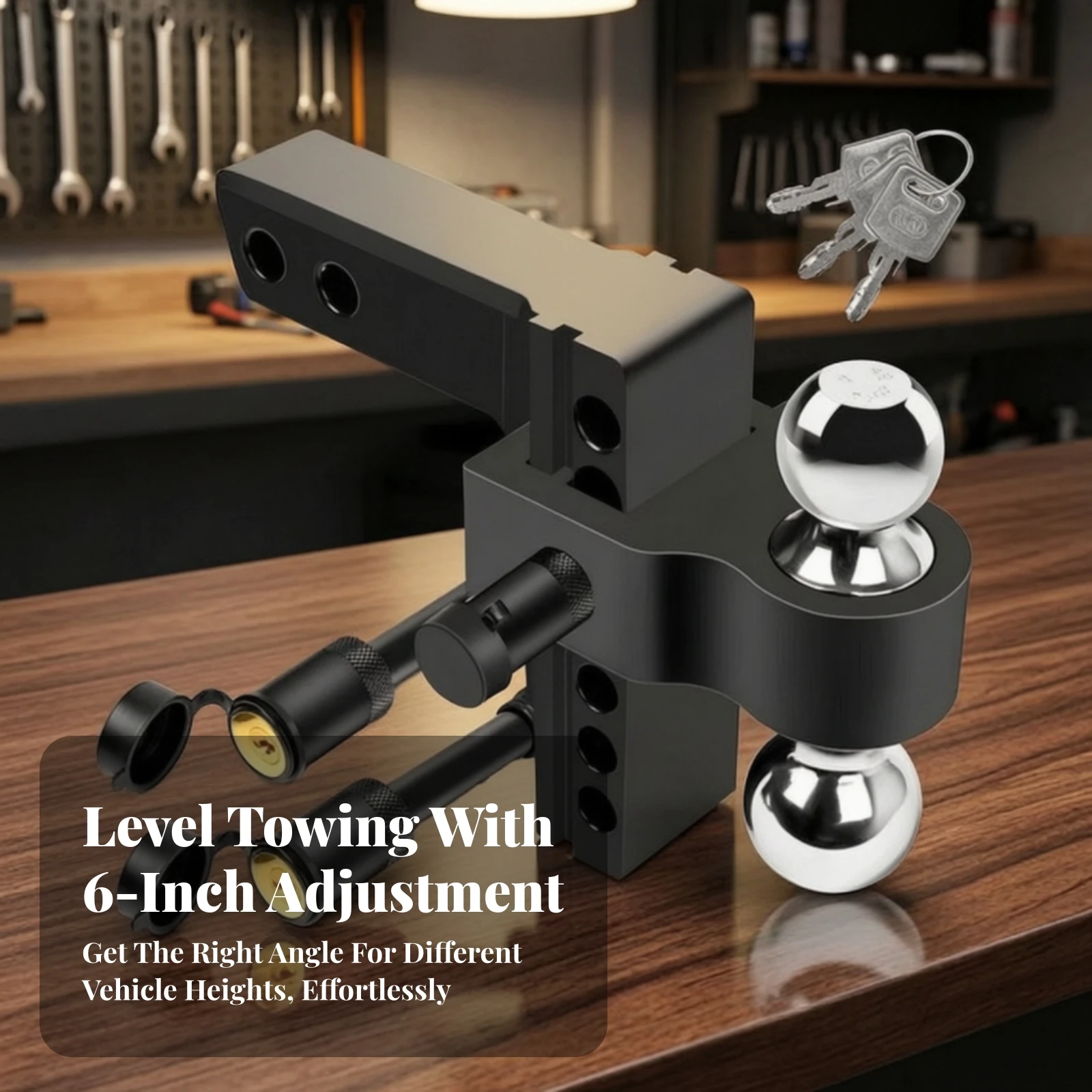 Adjustable Trailer Hitch Aluminum Adjustable Hitch with Locking Pins Ball Mount with Keys Anti-Theft Hardware Strong for Towing