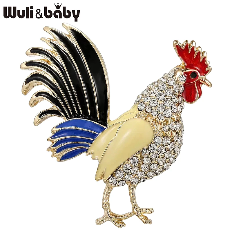 Wuli&baby Beautiful Rooster Brooches For Women Unisex Rhinestone Chicken Animal Party Office Brooch Pins Gifts