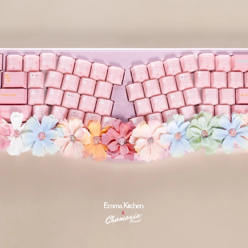 Domi key Lotus Base Half Transparent Pink Keycaps Custom PBT Cherry Profile Keycap Cute Cartoon Anime Transparent Point Key Cap
