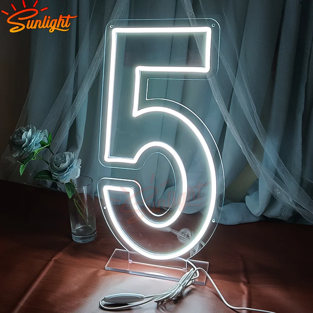 50cm LED Number Neon Signs 0-9 Lights 5v USB Number 5 with Standing Custom Birthday Wedding commemoration day Decor