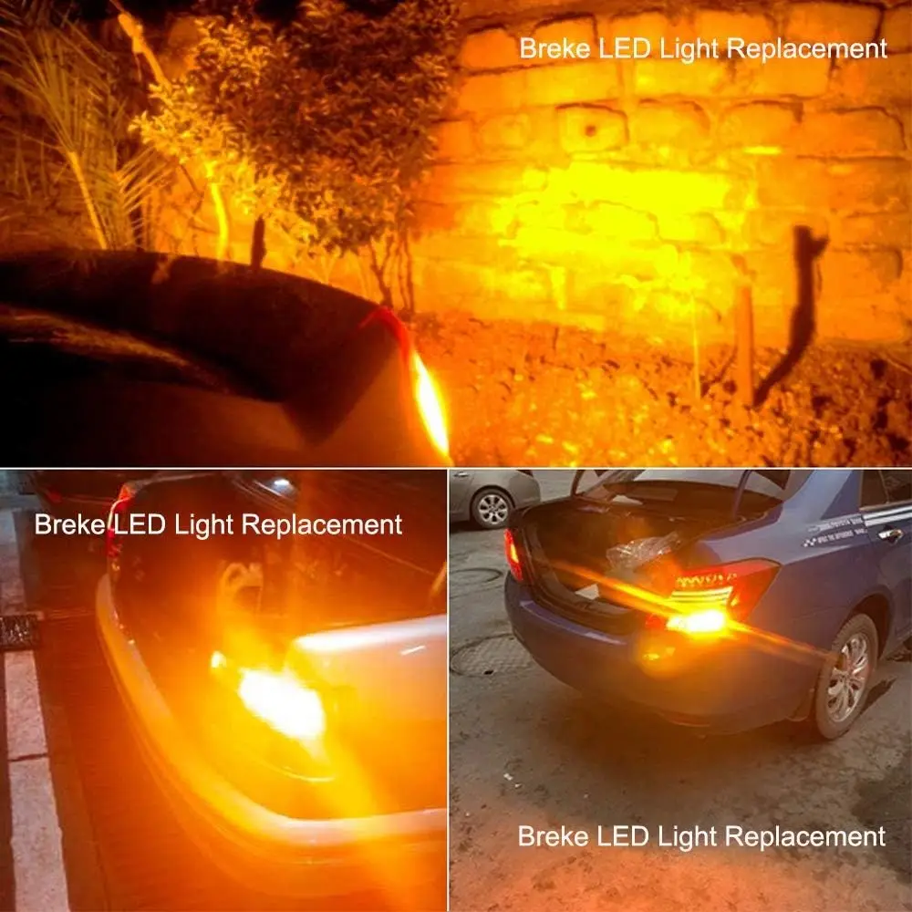 Żarówki LED 3157 3156 3057 4157 3056 Bursztynowe Żółte 12-24V Super Jasne 850 Lumenów Zamiennik do Żarówek Światła Stop (Zestaw 4 szt.)