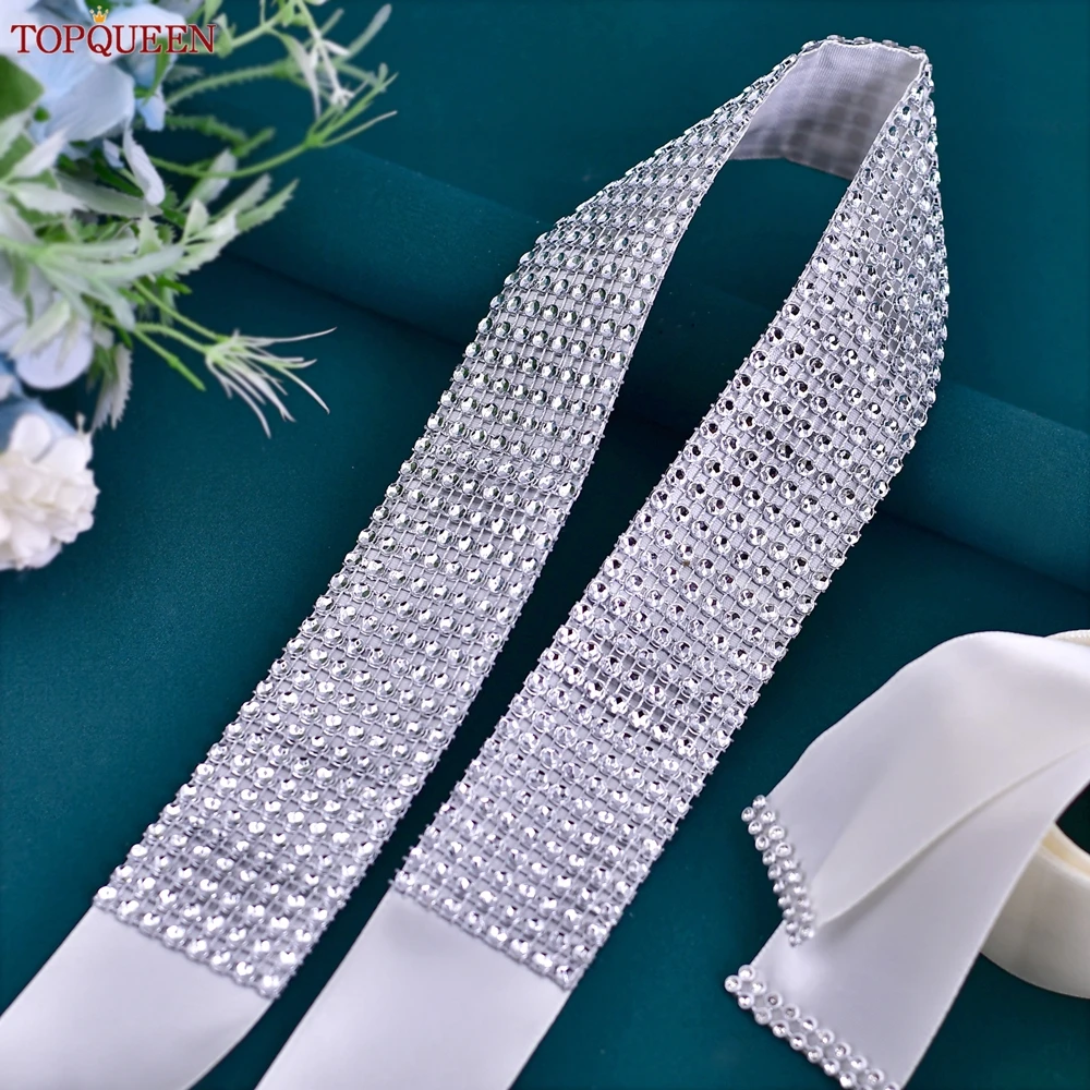 TOPQUEEN – ceinture de mariée à paillettes scintillantes, large, pour demoiselle d'honneur, pour robe, bijoux, livraison rapide, S19-4