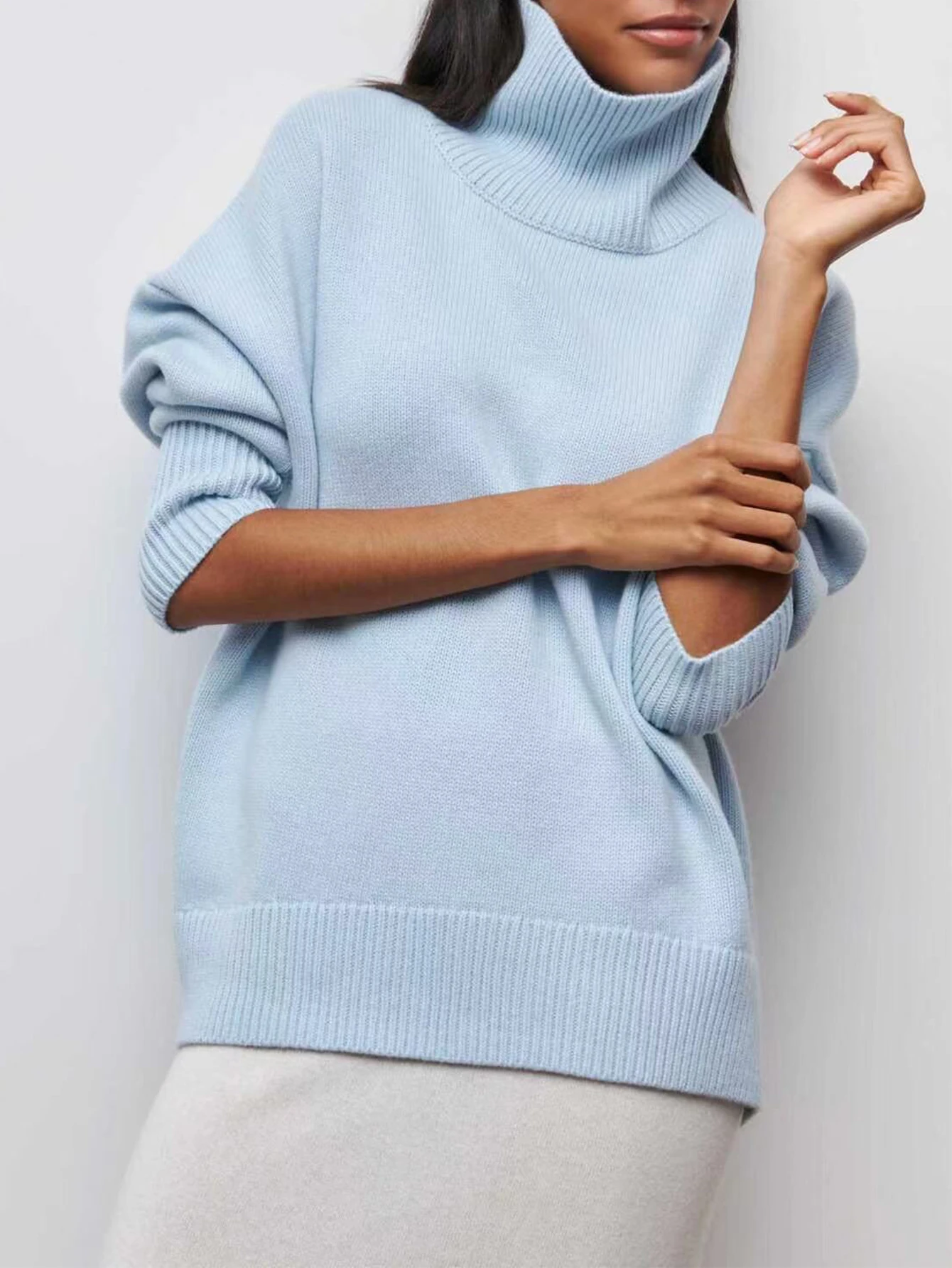 

Women's Autumn Winter Sweater Long Sleeve Solid Color Mock Neck Daily Basic Office Lady Top Fashion Clothing