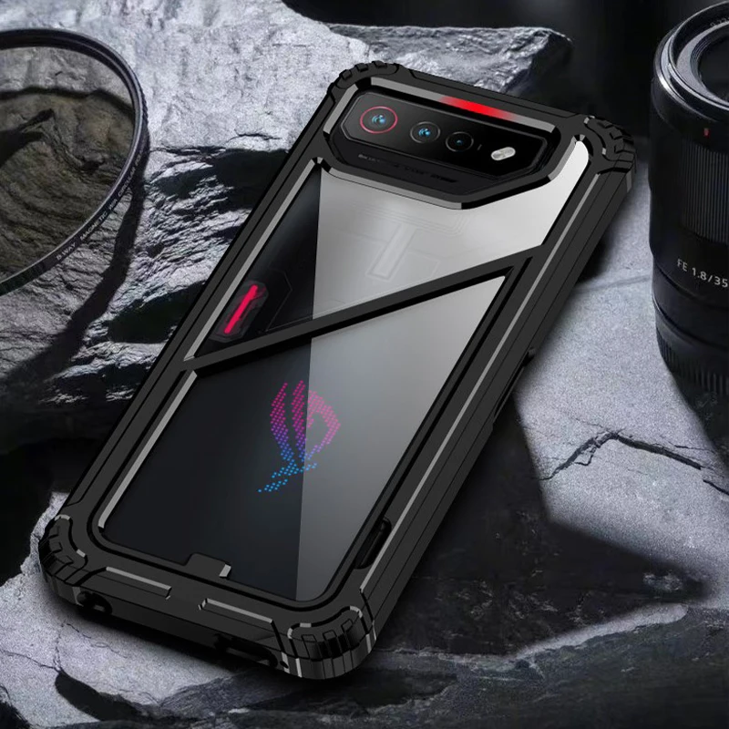 Shockproof Case For Asus ROG Phone 7 Ultimate Rog7 Hard PC + TPU Hybrid Protective Clear Phone Cover W/ Foldable Stand Capas