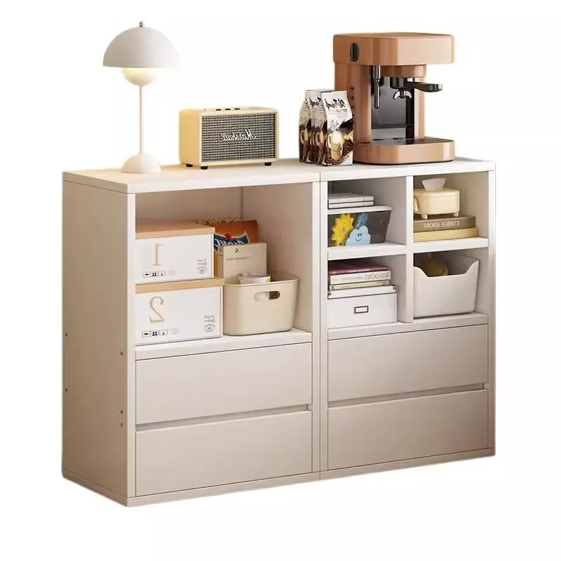 Creative bookcase, bedroom, tea table, locker, storage cabinet against the wall, free combination, low cabinet, cream wind