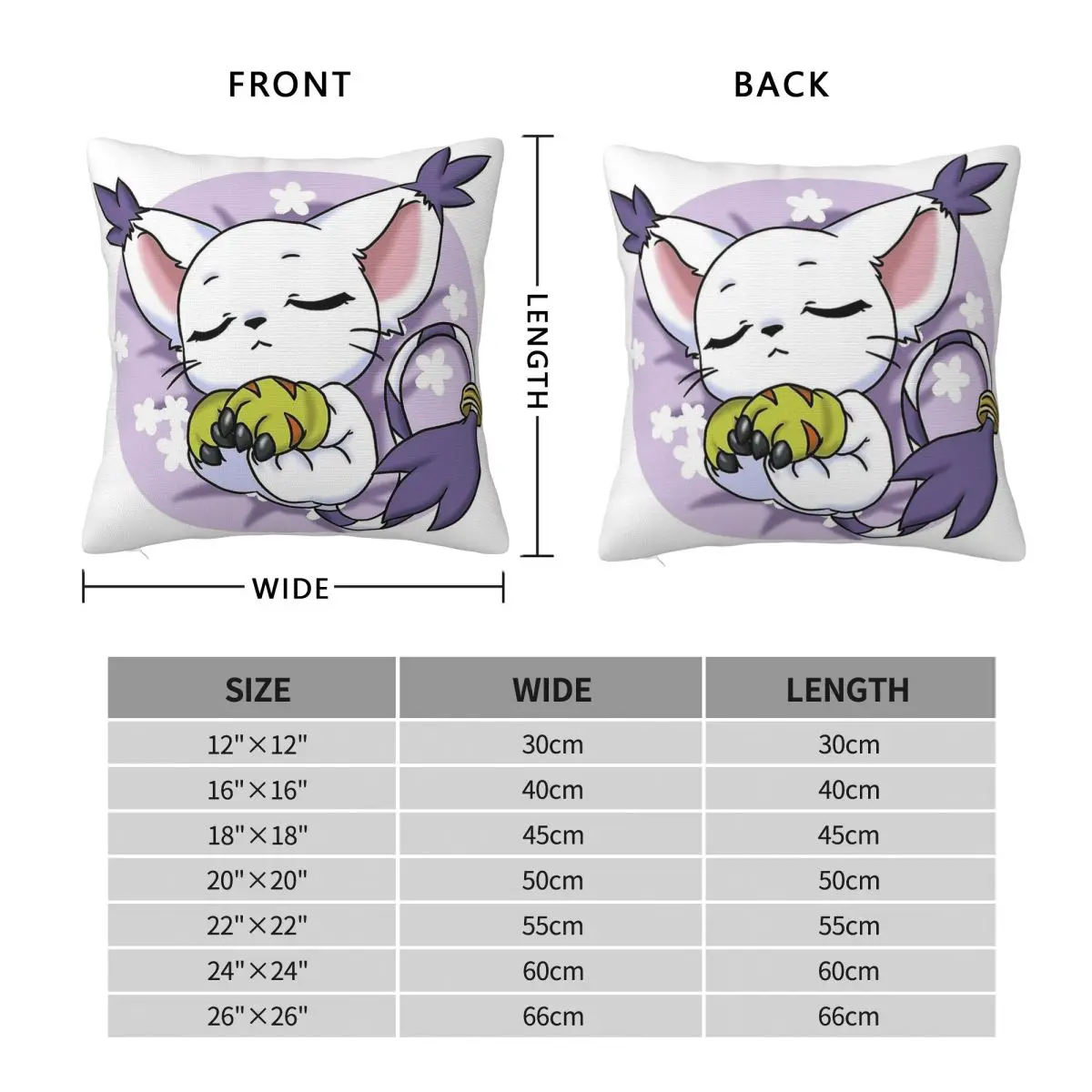 Digimon Sleeping Gatomon Pillowcase Polyester Linen Velvet Printed Zip Decorative Home Cushion Cover
