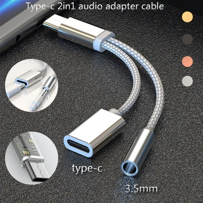 2 in 1 C타입 어댑터, 화웨이 P30 메이트 30, 20 프로, Honor20, Nova5 스플리터 충전, 3.5mm 잭 헤드폰 어댑터, Tipo C Tupe C