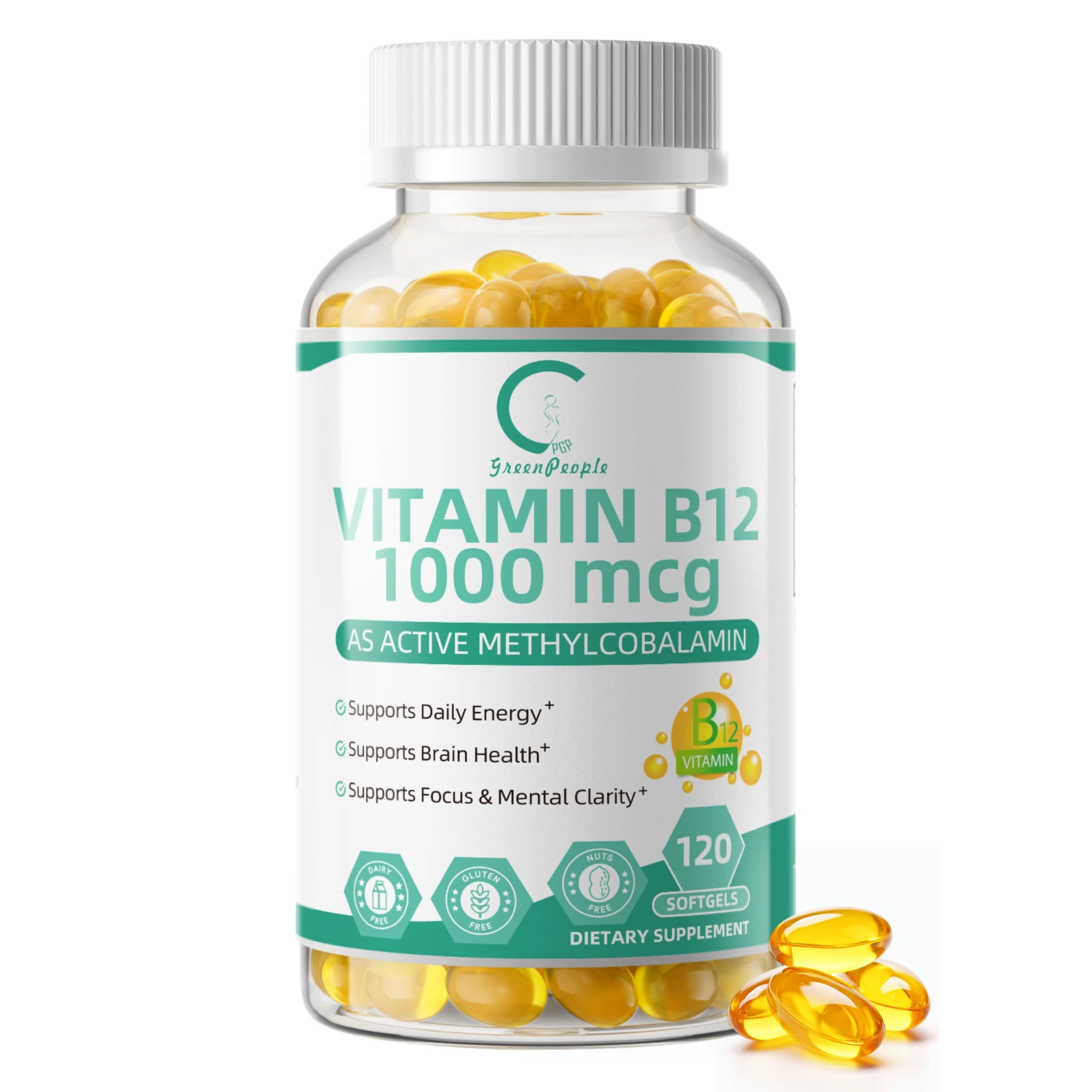 GPGP GreenPeople Vitamin B12 1000 mcg, Dietary Supplement for Energy Metabolism Support Promotes Cognitive Function & Focus
