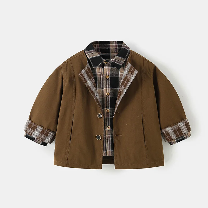

Новая клетчатая куртка-рубашка HoneyCherry для малышей (1-3 лет) — стильный повседневный плащ без воротника для малышей, детская одежда
