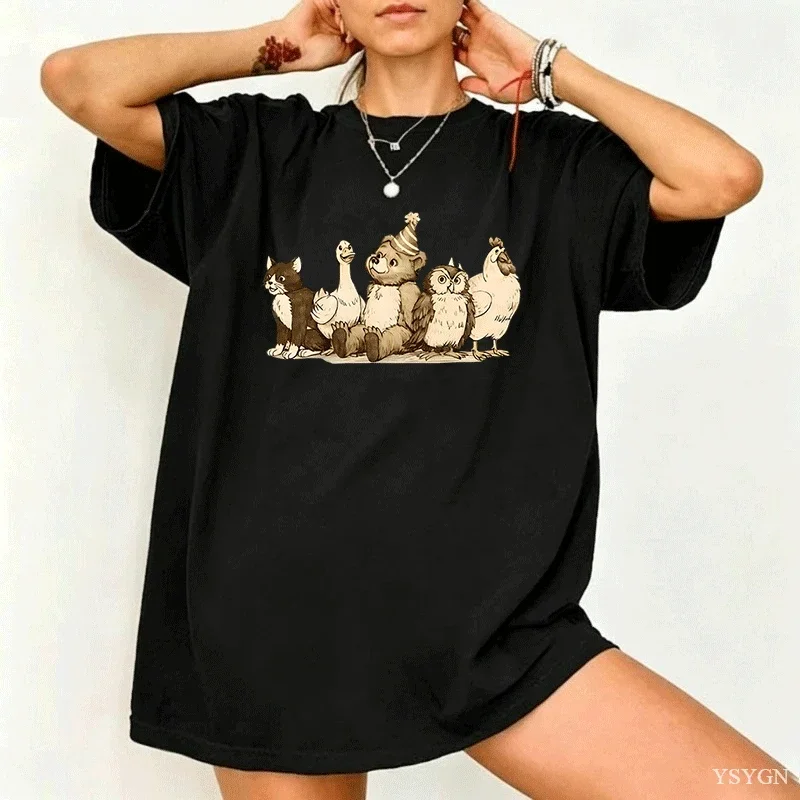Cute Little Bear T Shirt Cozy Animal Friends Tee Vintage 90s Cartoon T-Shirts Cute Animal Lover Tshirts Youth Graphic Tees Tops