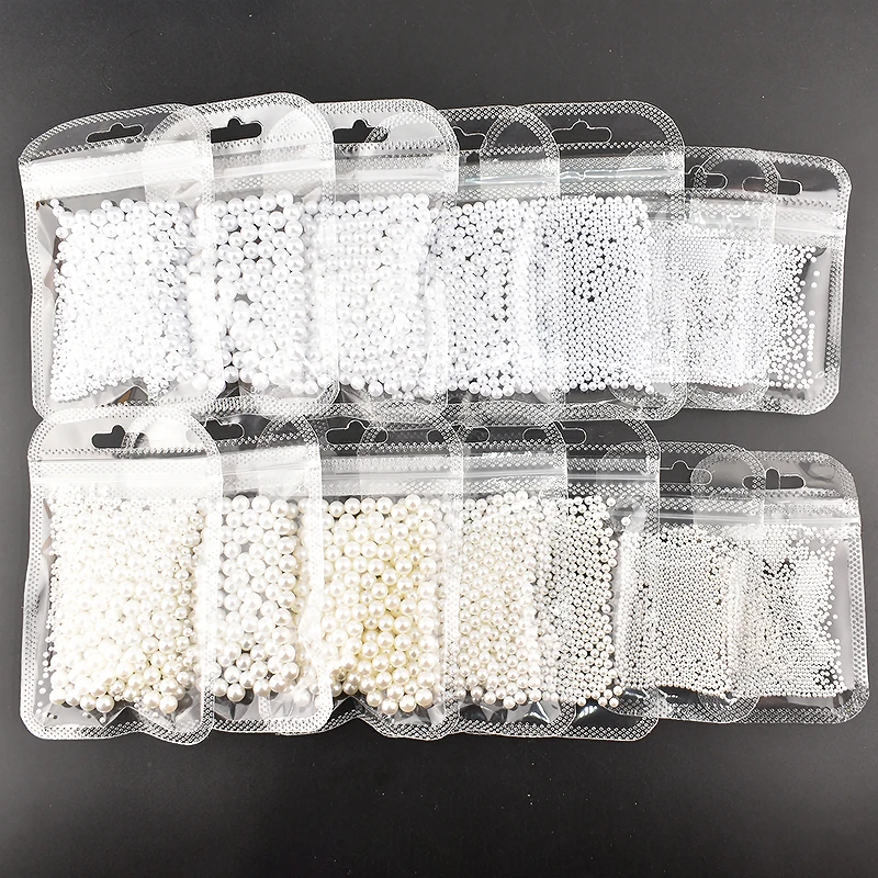 ไข่มุก ABS ทรงกลม ขนาดผสม สำหรับตกแต่งเล็บ สีขาวเบจ คุณภาพสูง ไข่มุกเทียม อุปกรณ์ตกแต่งเล็บ DIY