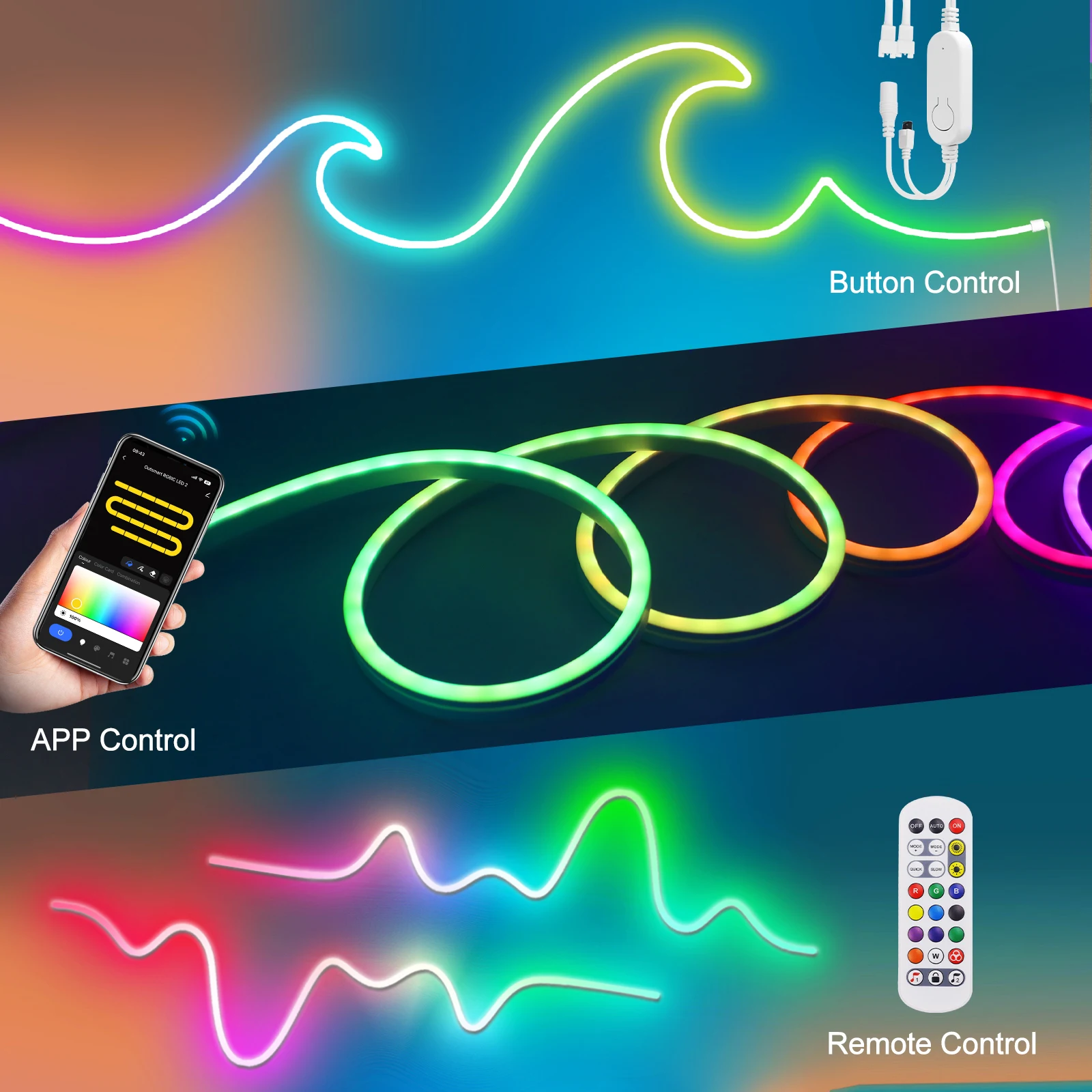 12V 24V RGB Neon LED Strip Light Smart WiFi Bluetooth APP Control WS2811 Taśma zmieniająca kolor 6X12MM Wodoodporne neonowe światła linowe