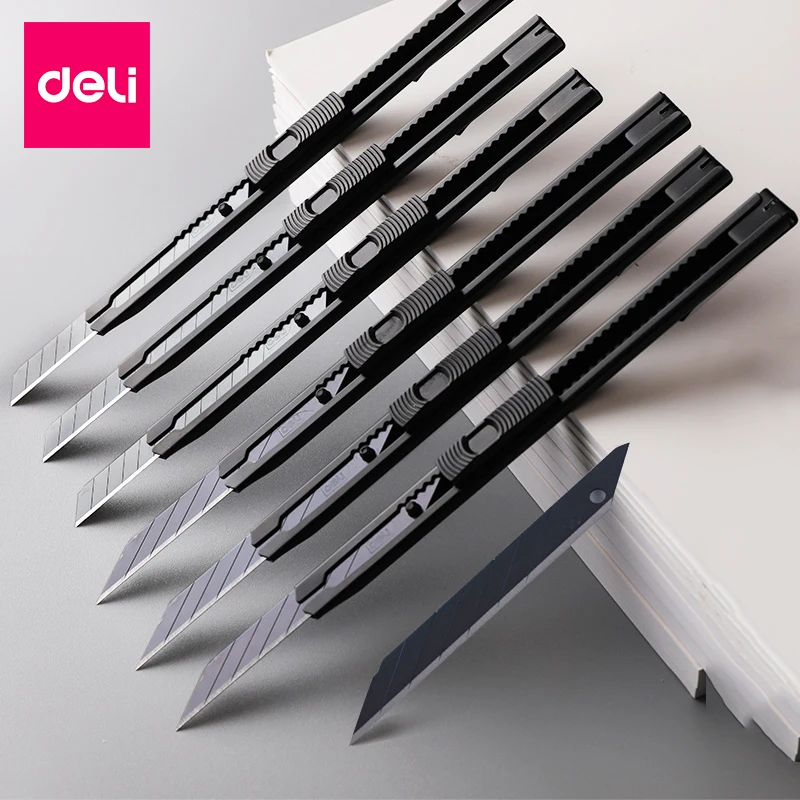 

Deli Portable Aluminum Alloy Utility Knife 9MM нож Pocket Paper Unboxing Cutter with Metal Blade Self-locking Design Sharp Angle