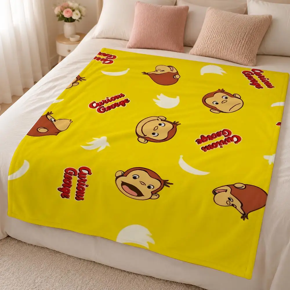 Cartoon C-Curious George American Kids Throw 320g Soft Flannel Fleece Throw Blanket Cover Sofa Bed Dorm Nap