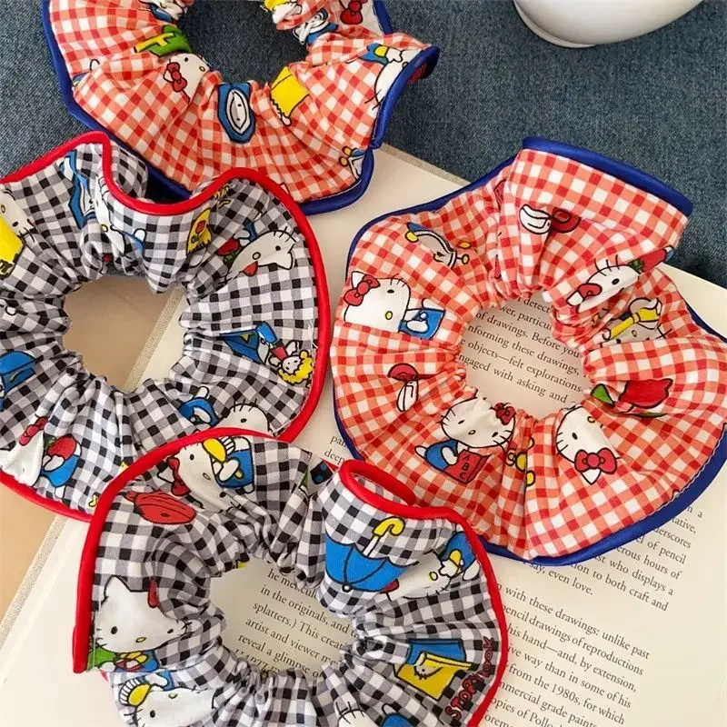 Nieuwe Sanrio Hello Kitty geruite scrunchies - schattige Kawaii haarbanden, geruite haaraccessoires cadeau voor meisjes