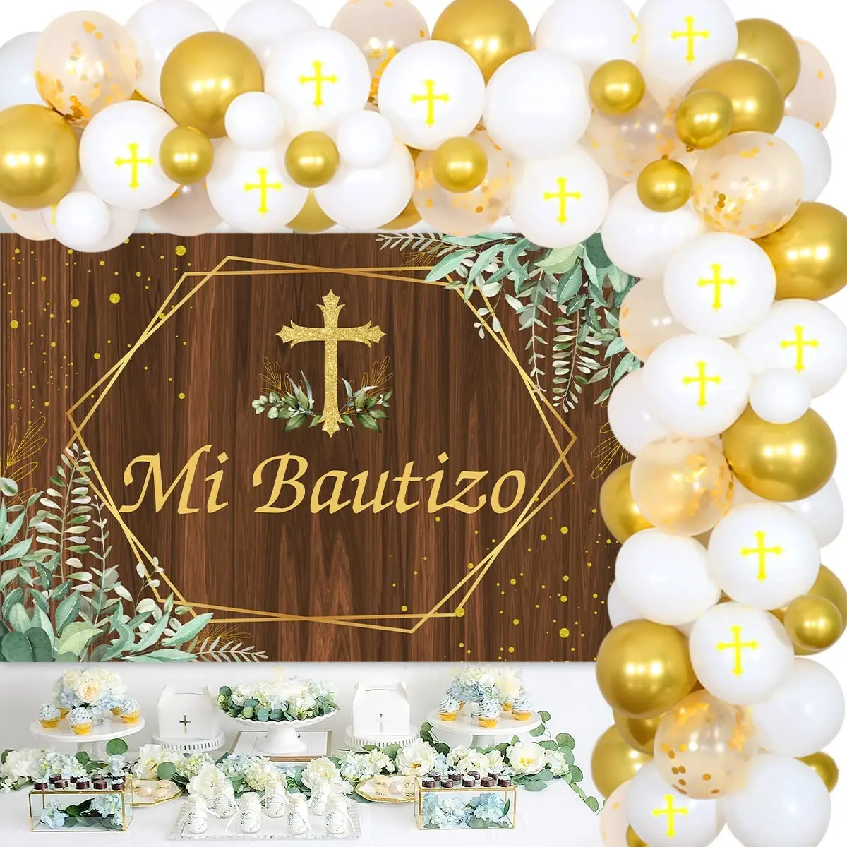 Funmemoir Mi Bautizo Baptism Party Decorations Christening Balloon Garland Kit Mi Bautizo Backdrop First Holy Communion Supplies