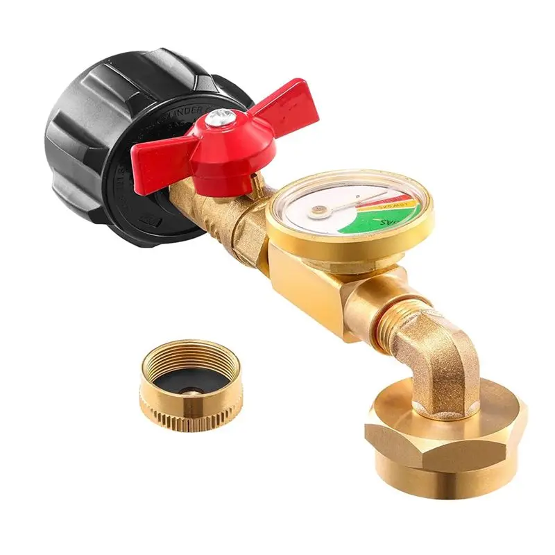 Lightweight 1Set QCC1 Propane Refill Elbow Adapter Regulator Propane Adapter With Propane Tank Gauge With ON-Off Control Valve