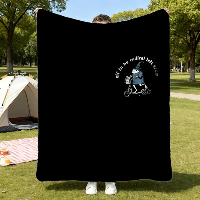 Off To Be Radical Left Scum Flannel Blanket, Resistance Flannel Throw, Frog Cat Cozy Blanket