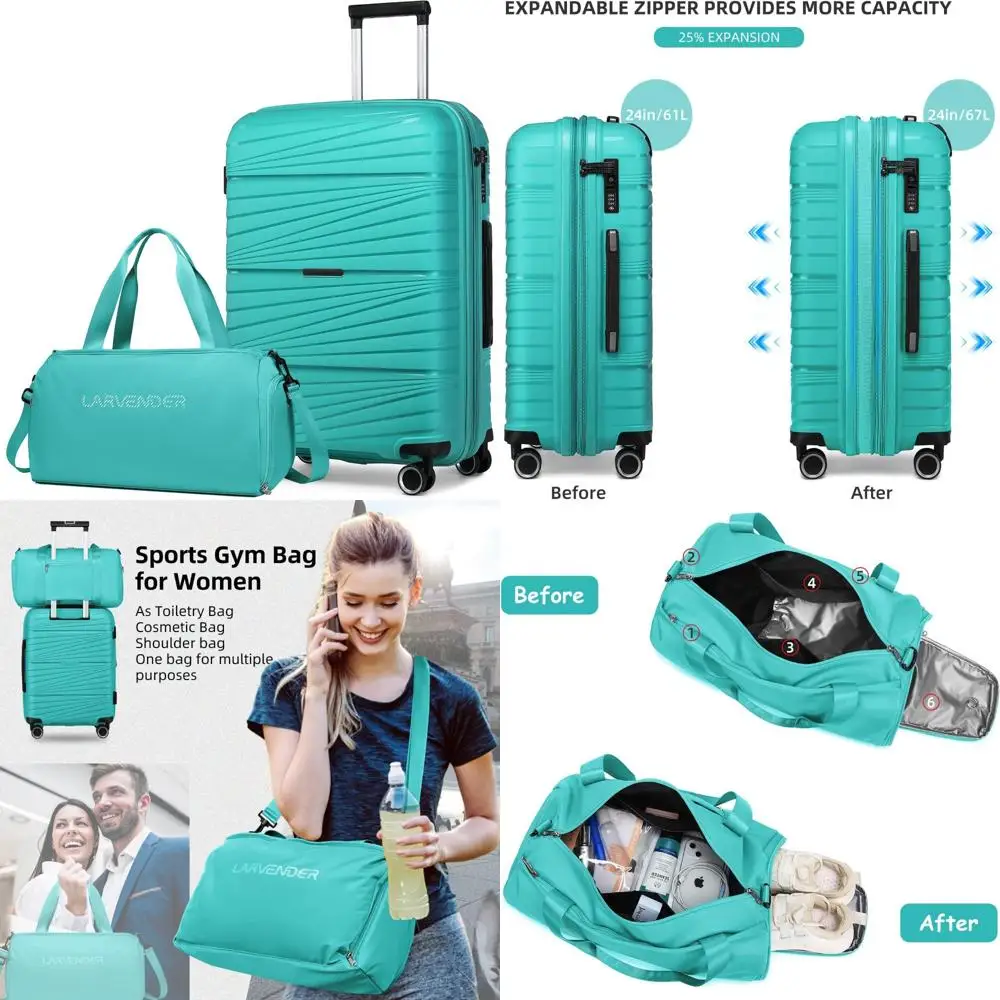 

Two-Piece Expandable Polypropylene Luggage Set with 24-Inch Suitcase and Duffle Bag for Women, Ideal for Travel and Clearance Sa