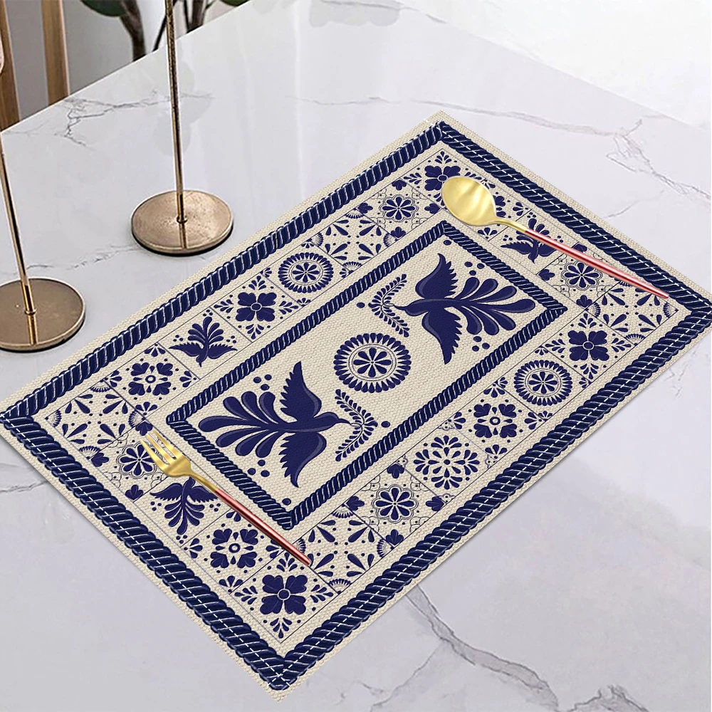 Talavera-Fliesen Blumenmuster Phoenix Fiesta Mexikanische Tischsets Set Saisonale Herbst-Feiertags-Tischmatten für Party Küche Esszimmer Dekoration