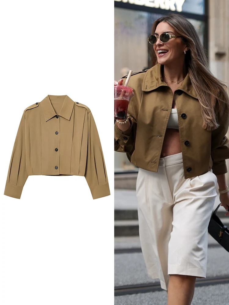 

TFMLN New Women's Autumn Fashion Jackets Long Sleeves Solid Turtleneck Ruched Chic Short Street Coats Female Casual Clothes