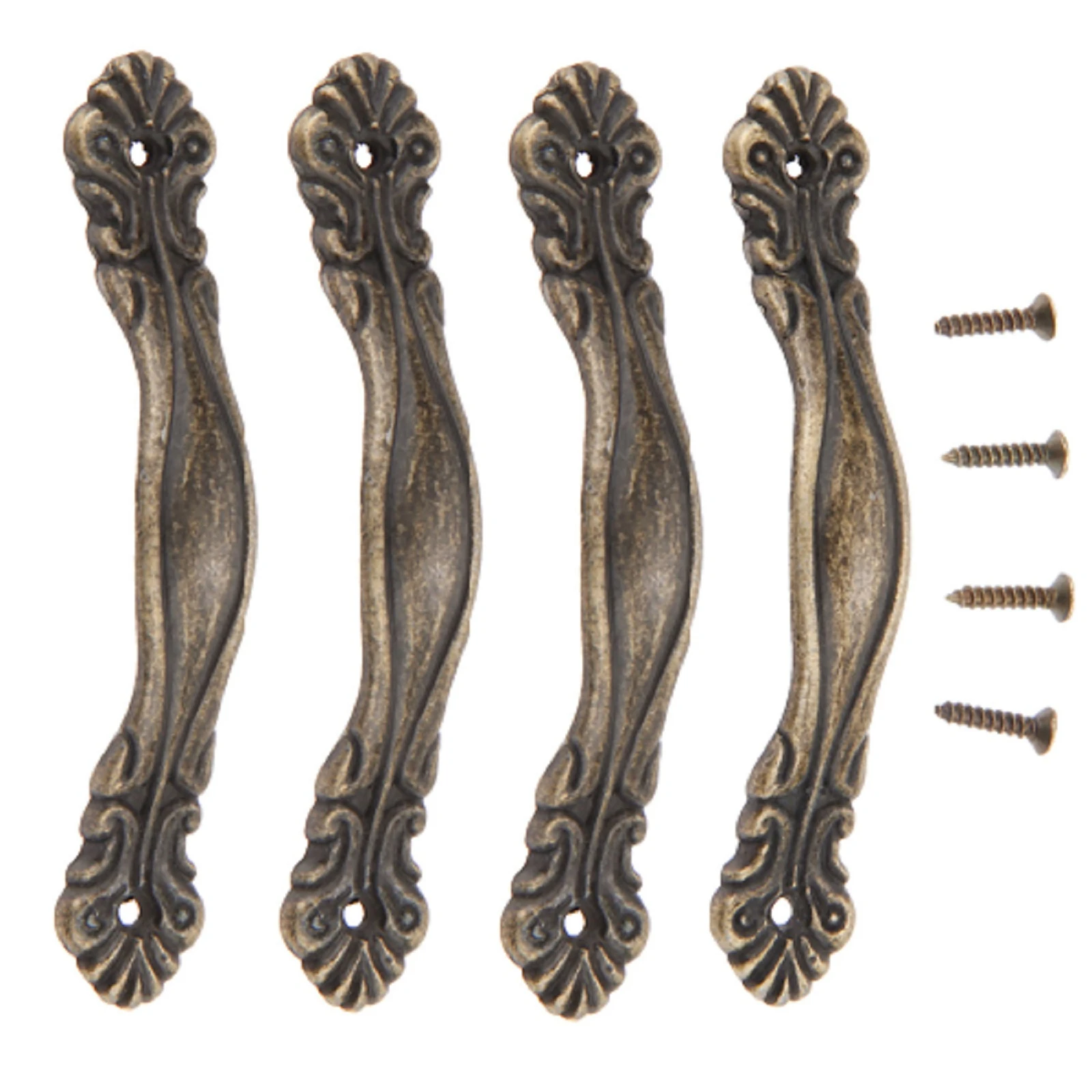 4 Pcs Old European Vintage Bronze Handle W/screws Vintage Knob 85*15mm Flower Furniture Kitchen Cabinet Drawer Zinc Alloy Pull