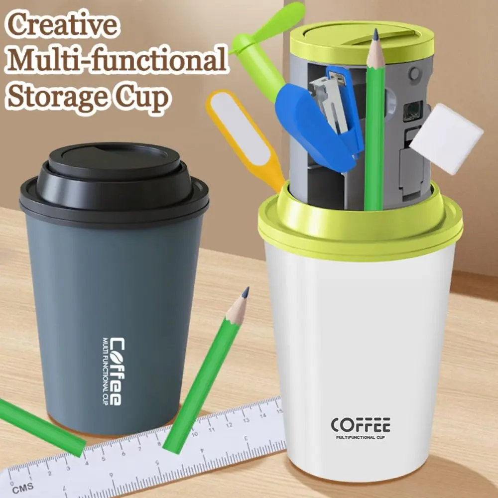 7 in 1 Children's Stationery Set Portable Coffee Cup Shape Learning Storage Cup Eraser Stapler School Writing Supplies