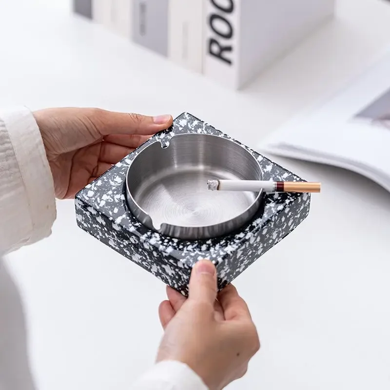 

Creative Trend Gift Home Bedroom Living Room Bar Fashion Decoration, Anti Ash Fly Portable Imitation Marble Pattern Ashtray, 1Pc