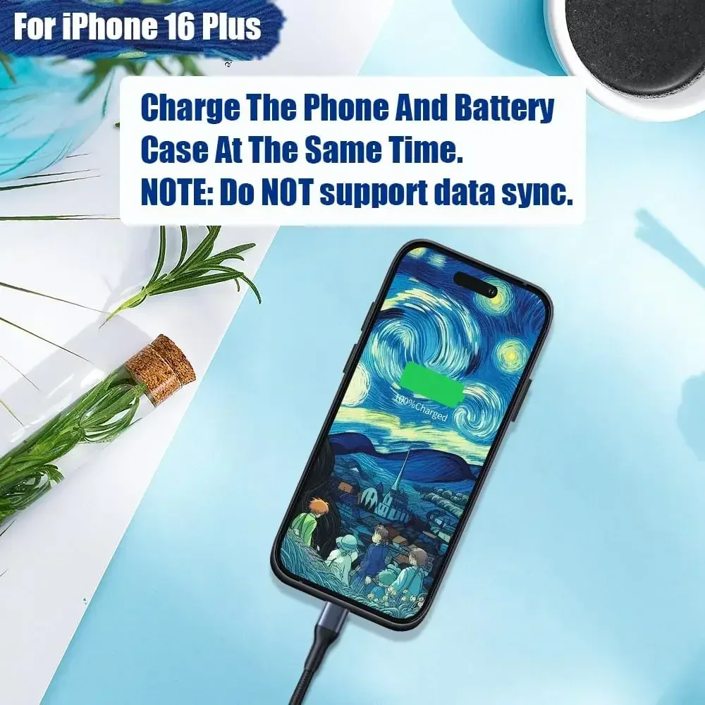 حافظة شاحن بطارية 6000 مللي أمبير لهاتف آيفون 16 بلس باور بانك قابلة لإعادة الشحن، غطاء شحن بطارية ممتد، بطارية خارجية