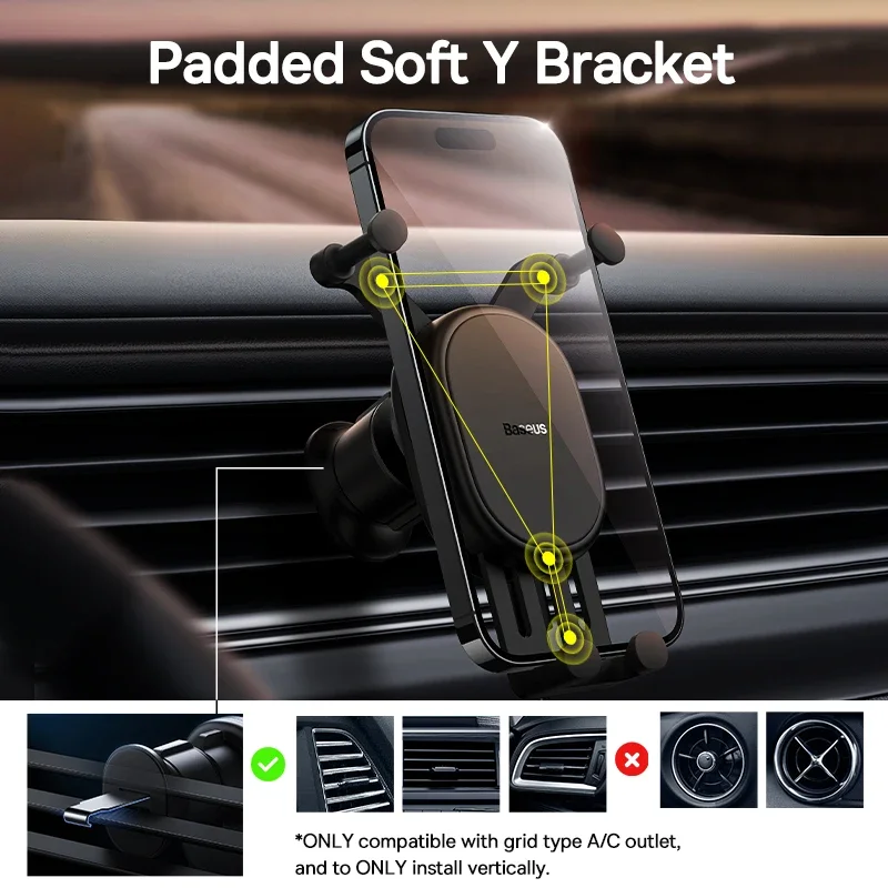 Baseus Auto Restorable Car Phone Holder Gravity for Car Air Vent Silicone Stand For iPhone 15 Xiaomi Samsung Car Mobile Support