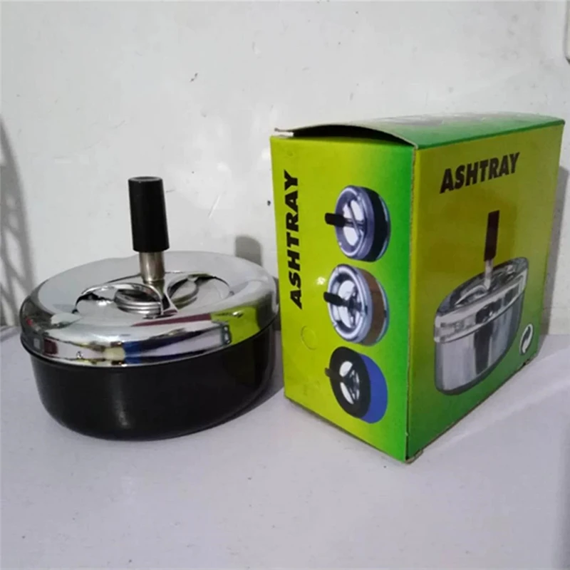 Round Ashtray Windproof Push Down Spinning Metal Ashtray with Cigarette Cigar Smoking Smoke Ashtray Cocktail Tool