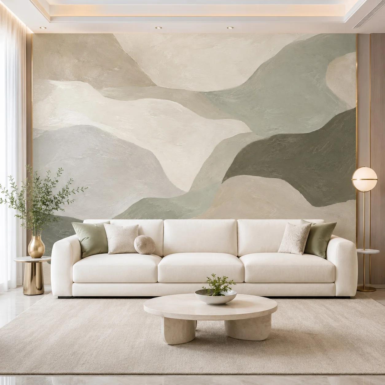 Abstract Sage Green Self Adhesive Wallpaper Modern Neutral Wall Mural Peel and Stick Boho Living Room Bedroom Decor for Home Art