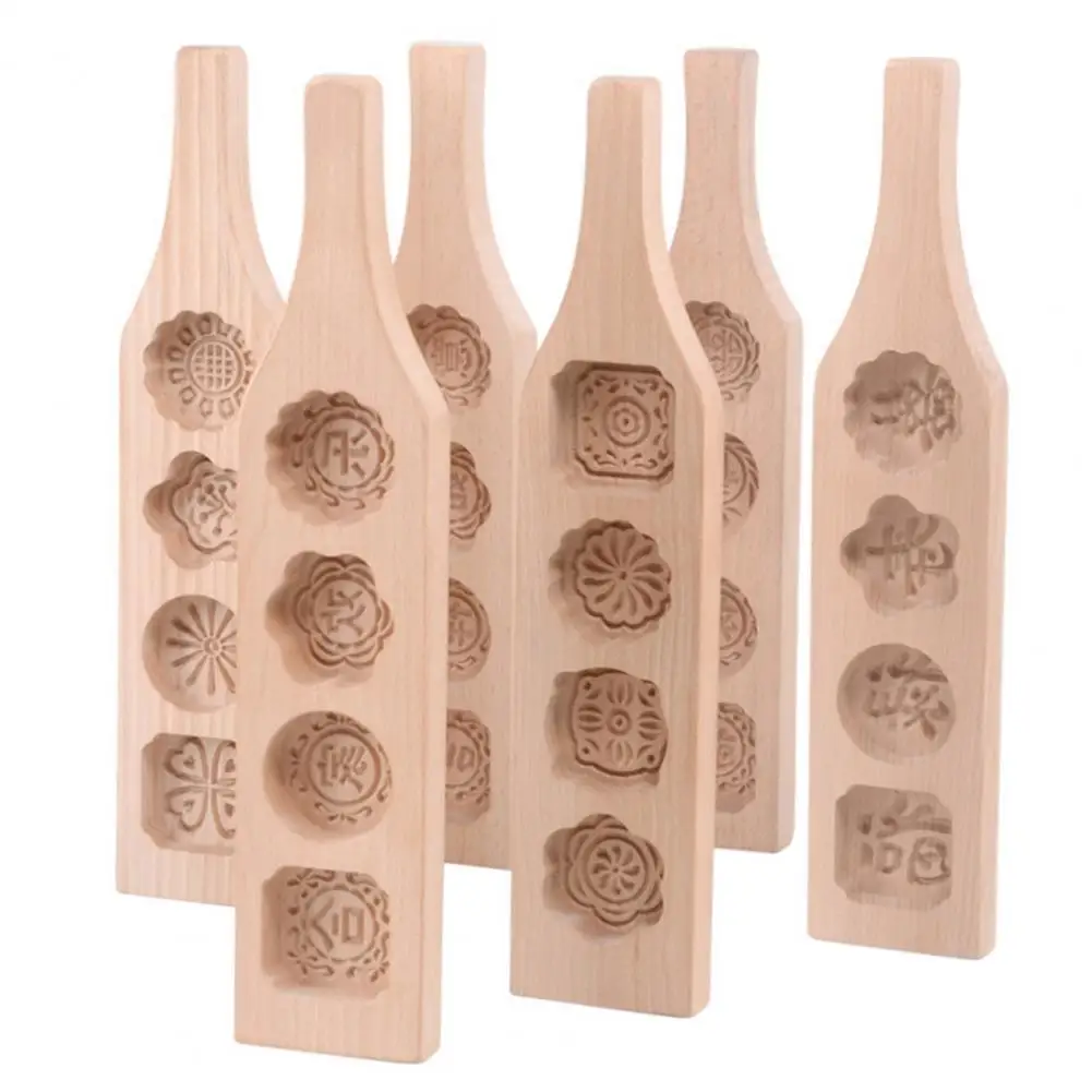 7 Styles Moon Cake Mold Wooden Pastry Mold Baking Tool Flower Patterns Wooden Chinese Festival Mooncake Mold Kitchen Supplies