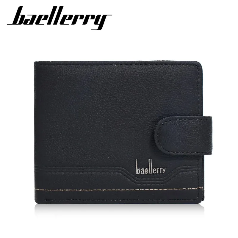 Baellerry Genuine Leather Men's Wallets Card Holder Simple Retro Buckle Male Wallet Zipper Coin Pocket Small Wallet for Men