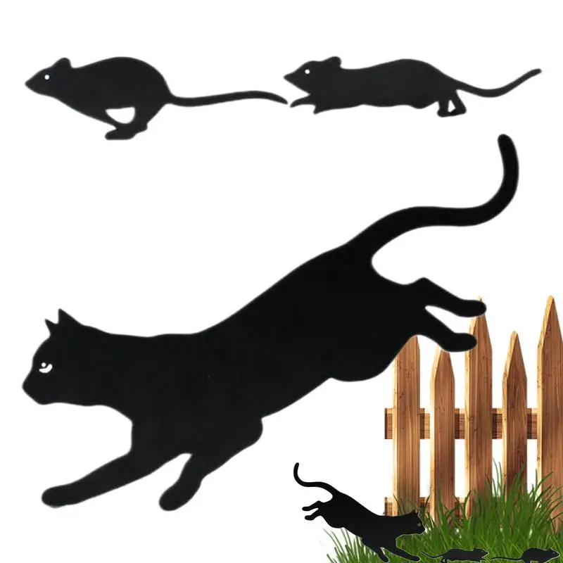 

Cat Yard Signs With Stakes 3X Lawn Sign Chasing Mice Design Outdoor Art For Courtyard Patio Path Metal Animal Lawn Decorations