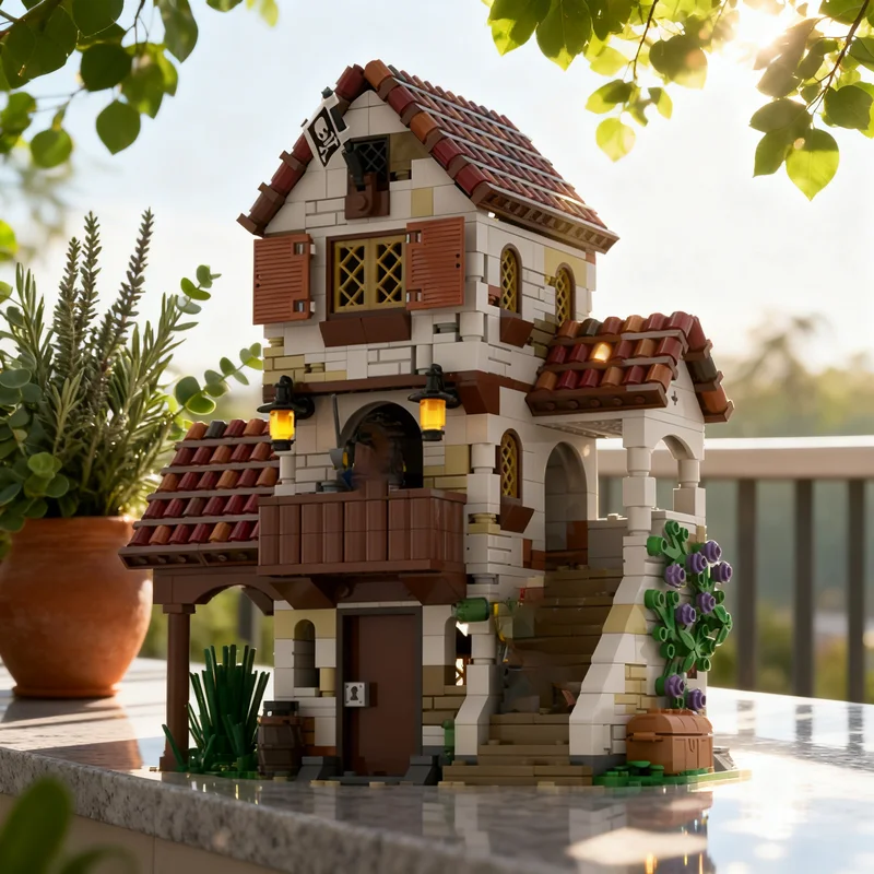 1404pcs MOC Pirates Inn Ship Adventure Model Building Blocks Module Diorama Figure Robot Aircraft Train City Medieval Toy Gift