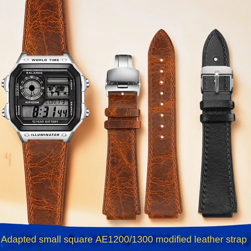 Imagen 2 del producto Para Casio Retro correa de reloj de cuero genuino AE1200/1300 A158W/159/A168 F-91W W-216H correa de reloj Vintage pulsera de piel de becerro 18MM