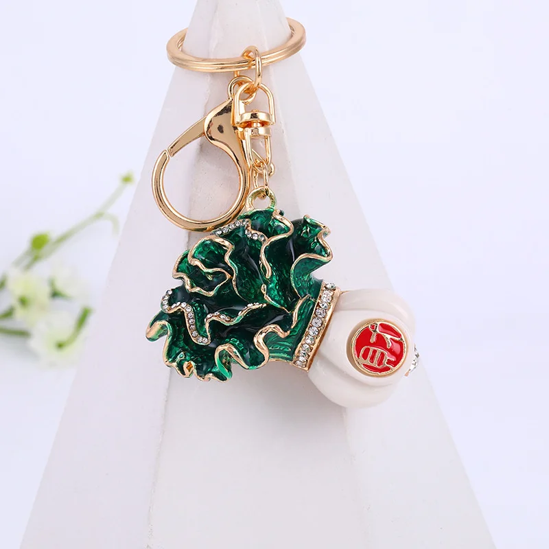 Creative Mini Pendant Keychain Cute Cabbage Rhinestone Trinket Car Key Chain Accessories