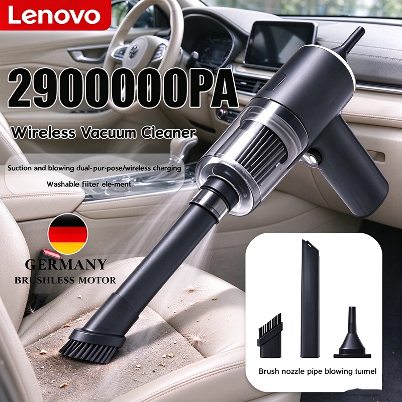 Lenovo 4 In 1 Car Vacuum Cleaner 2900000 Pa Powerful Clean Machine Wireless Blowing Suction Vacuum Cleaner household New