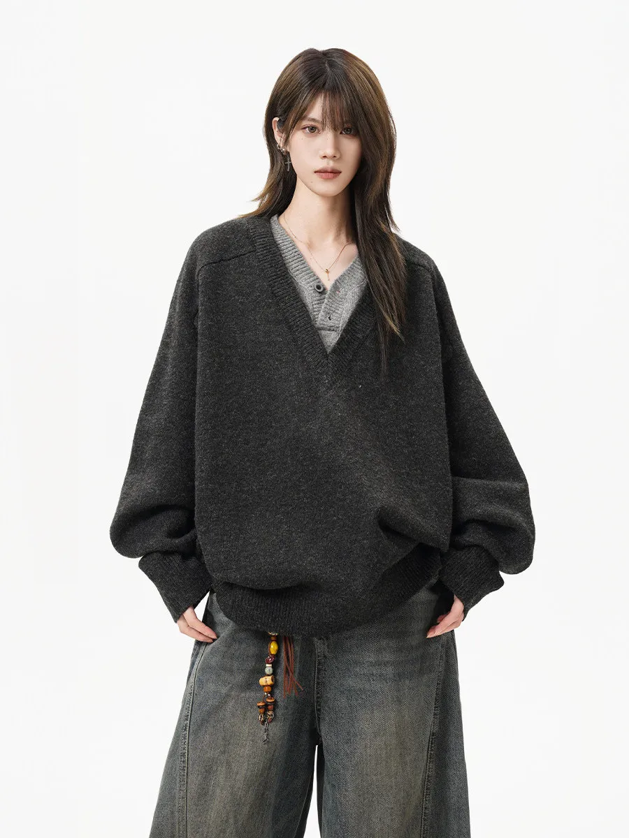 

Мужской вязаный свитер с V-образным вырезом, повседневный, свободного кроя, из полиэфирного волокна, с длинными рукавами, теплый, для отдыха, на пуговицах, как внутренняя рубашка/куртка