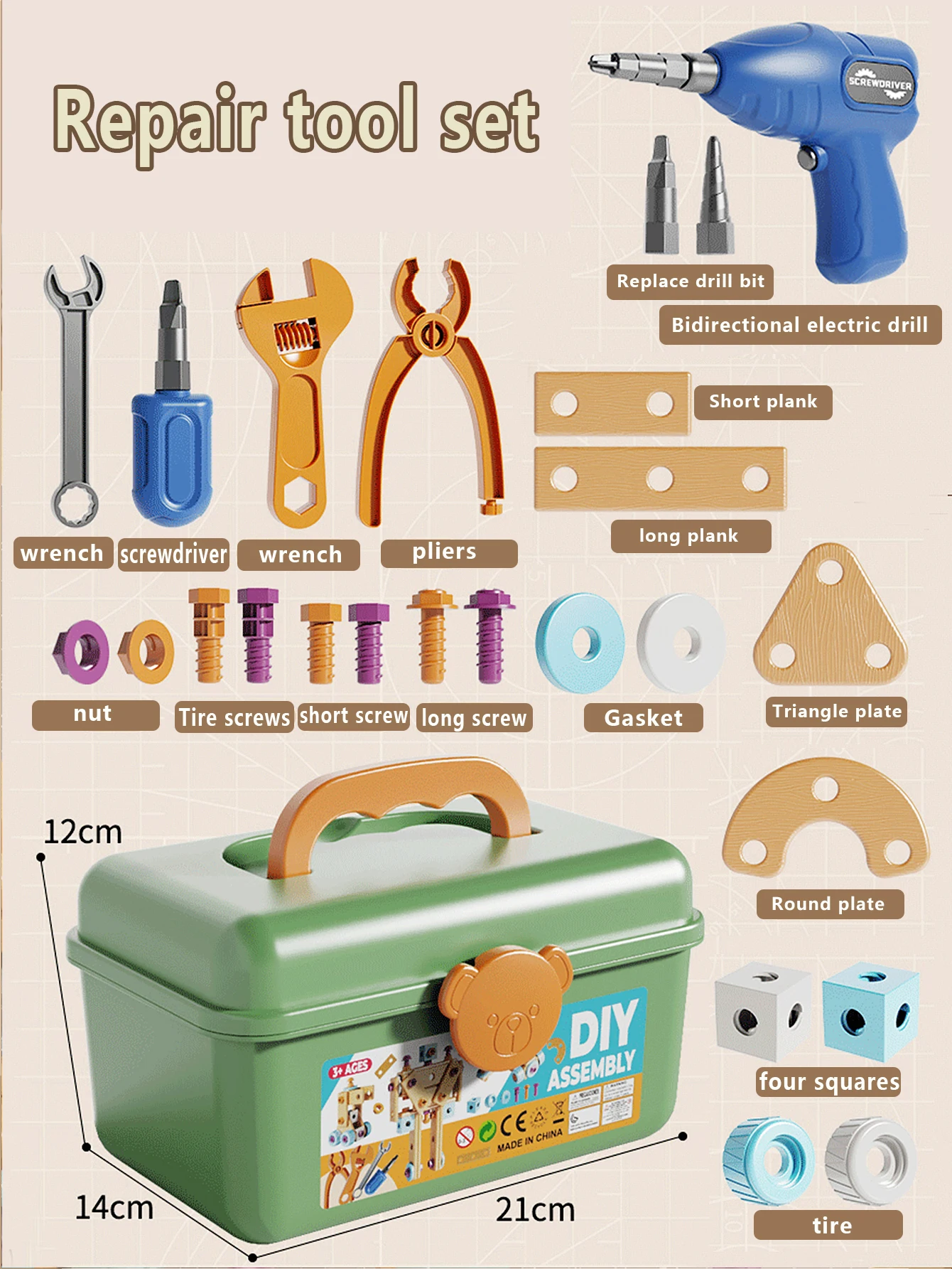 Ensemble de jeu d'ingénierie d'assemblage de bricolage pour enfants, tournevis électrique de 126 pièces, vis, plaque, roue et outil, Robot de transformation, Chr