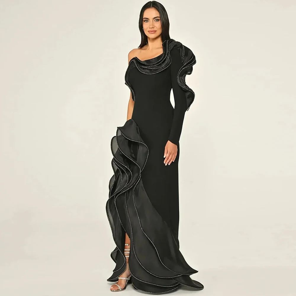 

Модное вечернее платье из джерси по индивидуальному заказу, высокое качество, на одно плечо, с длинными рукавами, платье для выпускного вечера, современные платья для особых случаев